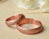 Copper rings anniversary gift, Wild Rock immitation texture, Rustic style, Alternative Wedding rings set, unusual thin ring, Viking band