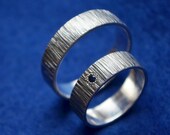 Viking Sterling Silver 2 rings, Dark blue Sapphire 2mm,Textured Wedding bands,Matching engagement rings set,45th Anniversary gift for couple