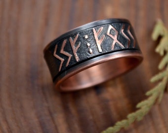 Spiner Copper ring with runes, Scandinavian style band,  Viking ring, Mother's day gift, Pagan style meditation ring, Copper healing energy