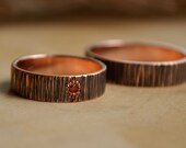 Viking wedding rings set, Textured copper ring, Red Zirconia stone, Celtic engagement, Hand Hammered metal, Him and Her, jewelry for couple