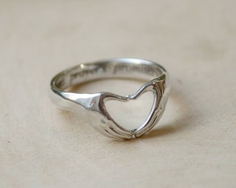 Silver Claddagh ring, Fede ring, Promise ring for her, hands with heart, Friendship for him and her jewellery, Irish unusual heart