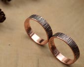 Copper Promise rings set, Hand Engraved textured ornament, Rustic anniversary gifts, for him and her, viking wedding ring, unusual band