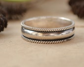 Silver purity ring, Promise ring, Rope twisted, boho style unusual thin ring, unisex Wedding for him and her jewellery, Sterling silver band