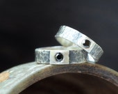 Viking Silver 925 wedding rings, Promise rings for couple Black CZ stone, Pagan bands,Brutal Hammered texture, Alternative engagement set
