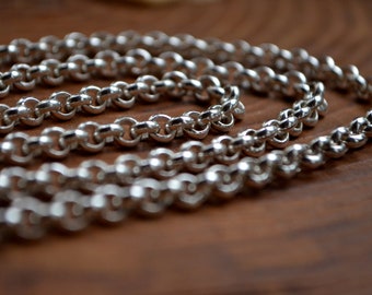 Silver 925 round link chain, belcher chain, Sterling Silver Rolo chain, 5mm link, for statement pendant, unisex classic design necklace