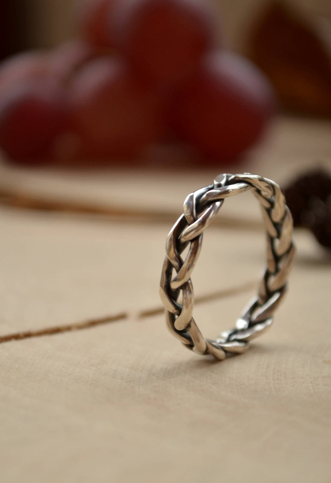 Braids Silver Ring, Big Finger Ring for Him, Pagan Promise Men, Viking