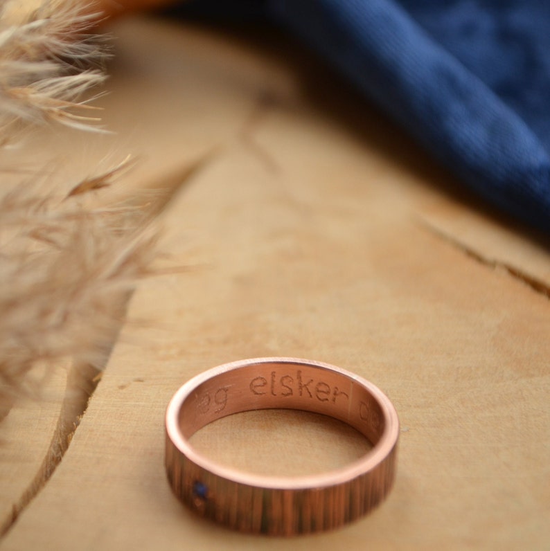Viking wedding 2 pcs rings set, Rustic copper black, Bohostyle Engagement bands,Wood immitation texture, Nordic rings,Pagan promise ceremony image 8