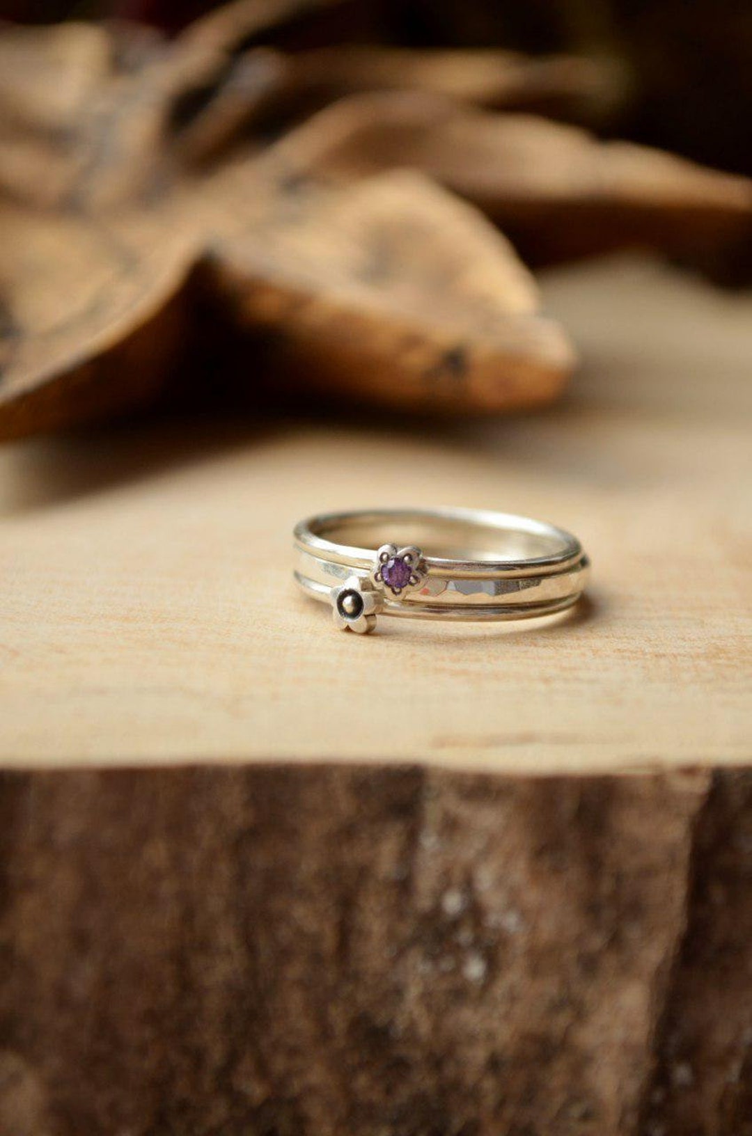 Silver Stacking Flower Rings Thin Textured Rings Set Sisters - Etsy