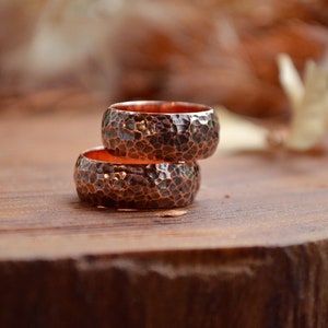 8мм Pure copper wedding 2 rings set,Personalized jewelry, Bohostyle Engagement bands,Hammered Texture, Nordic rings, Pagan promise ceremony image 1