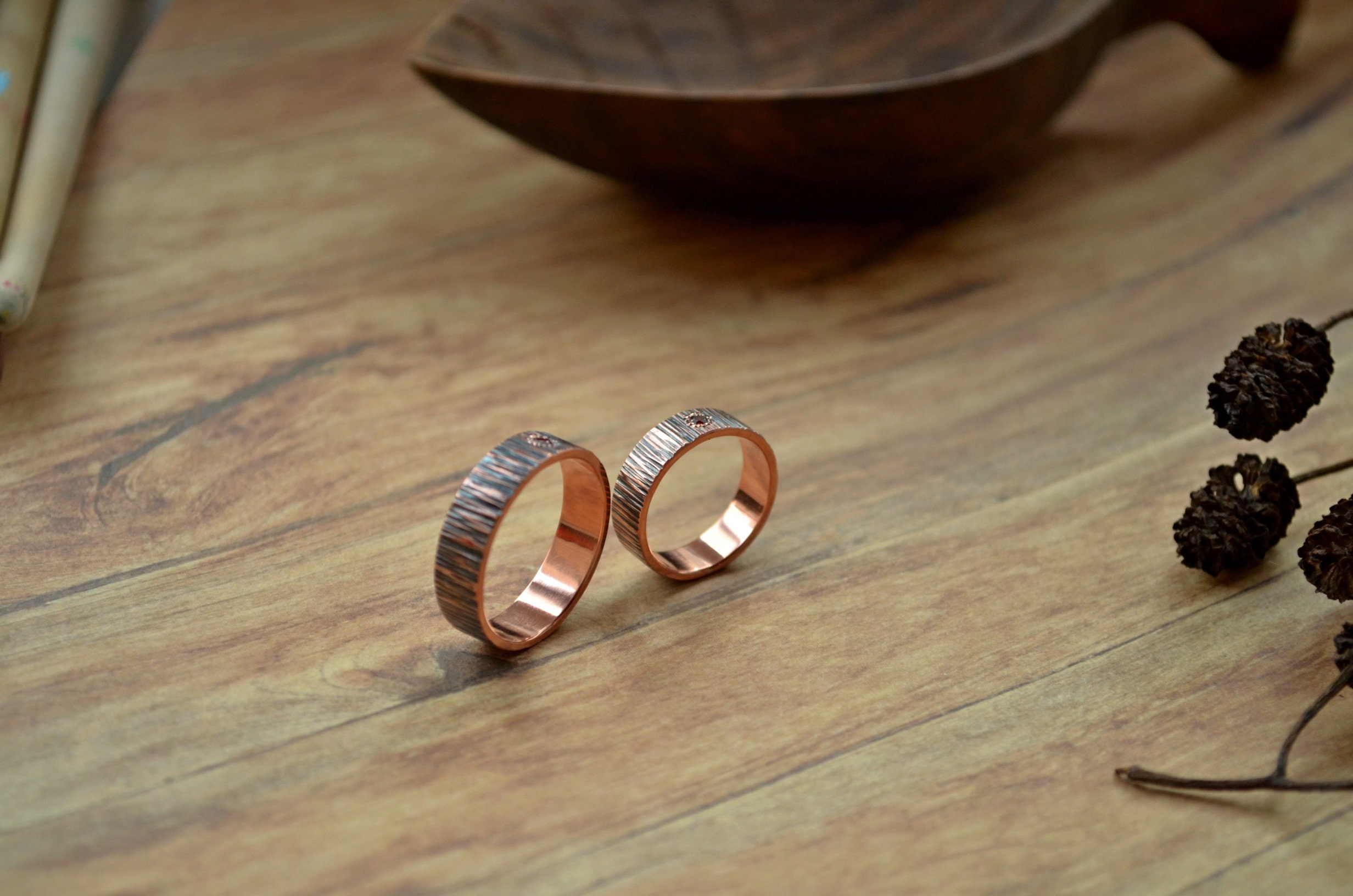 Viking wedding rings set for couple Red 2mm Textured Etsy