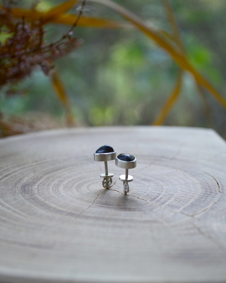 Lava Silver 925 studs, Volcanic sand 56mm Free form Minimalist jewelry,Fathers day gift, Iceland stones Unisex earrings,Traveller gift idea image 6