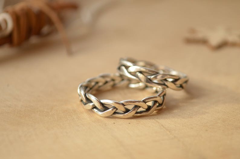 Viking Wedding rings set Silver Alternative Braid bands Etsy