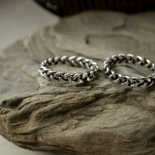 Viking Wedding Rings Set Silver Alternative Braid Bands Etsy