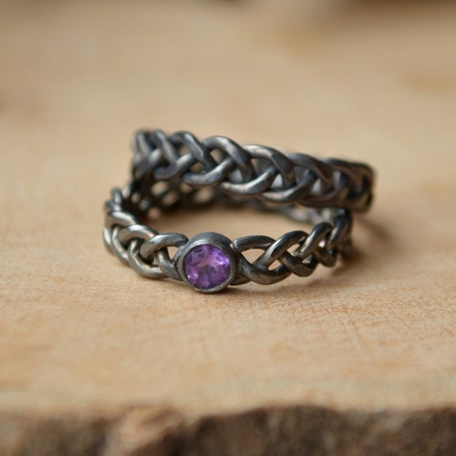 Viking Wedding Rings Set Silver Alternative Braid Bands Etsy