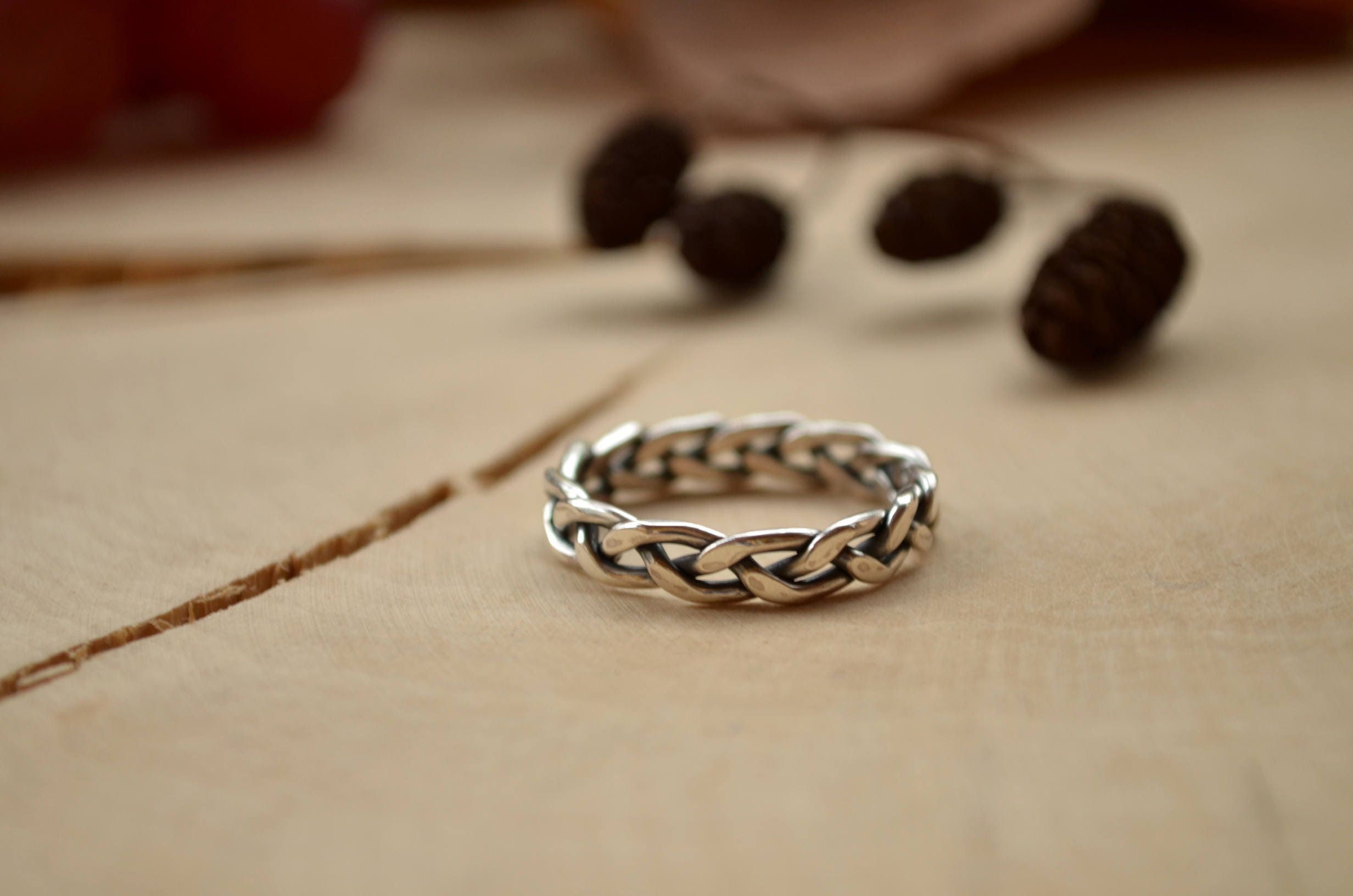 Braids Silver Ring Big Finger Ring for Him Pagan Promise Etsy