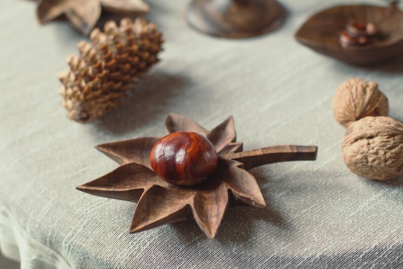 Canadian Maple leaf wooden plate, Viking style wedding handcarved bowl for rings, Loft bedroom Decorative trinkets holder, Rustic Wedding hemp dark