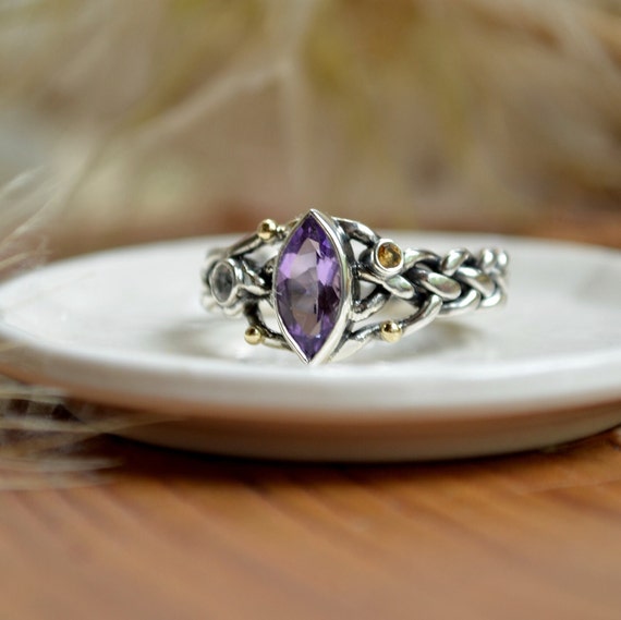 Elven Braid Silver Ring Woodland Amethyst Engagement Ring for - Etsy