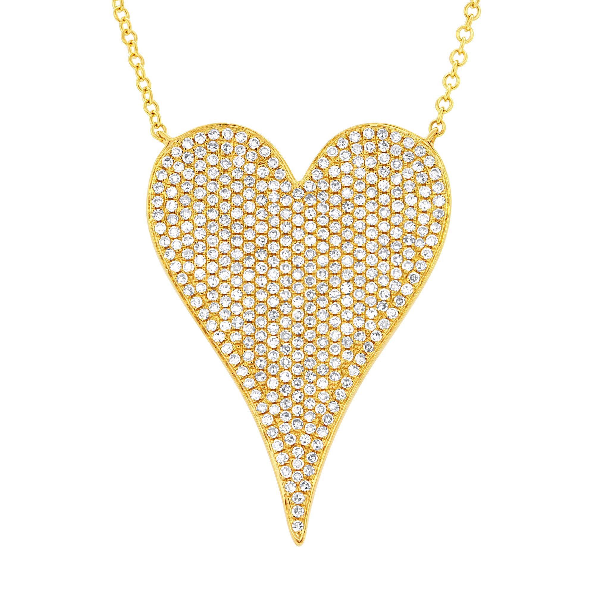 14K Yellow Gold Pave Diamond Heart Pendant 17 Inch Necklace Etsy
