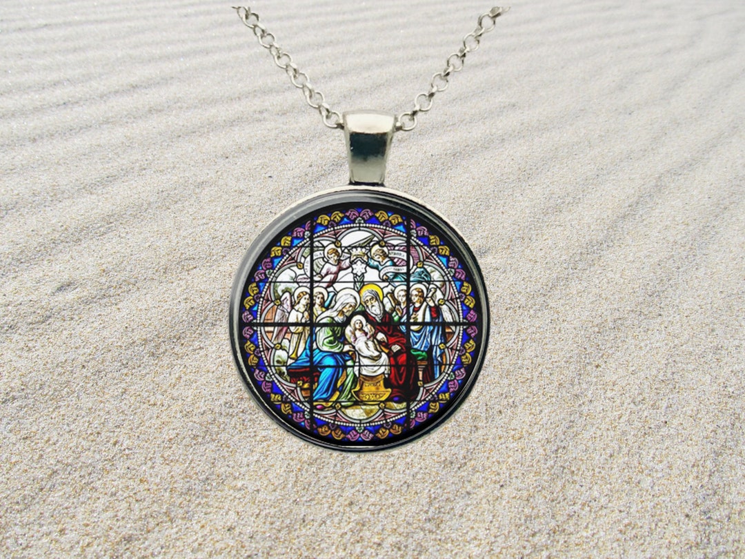 Stained Glass Nativity Image Pendant Necklace, Religious Necklace Etsy