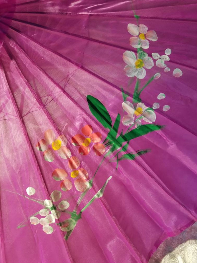 1950s Hand Painted Oriental Parasol Umbrella