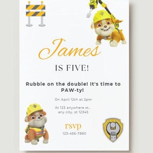 Convite Digital de Aniversário Yellow Paw | Download Instantâneo | Modelo Canva Editável | Convite de Aniversário Infantil DIY | Cartão para Imprimir