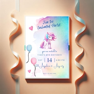 Invitation d'anniversaire numérique Licorne | Téléchargement instantané | Modèle de toile modifiable | Invitation d'anniversaire bricolage pour enfants | Carte imprimable pour groupe conjoint
