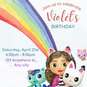 Digital Kitty Dollhouse Birthday Invitation | Instant Download | Editable Canva Template | Kids Party Invite | Printable | Magical Cat Theme
