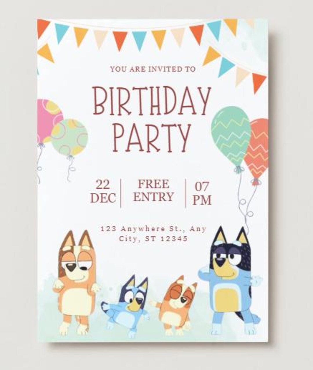 Blue Dog Birthday Invitation With Photo: Editable Kids Party (digital ...