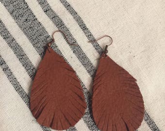 Leather feathered earrings
