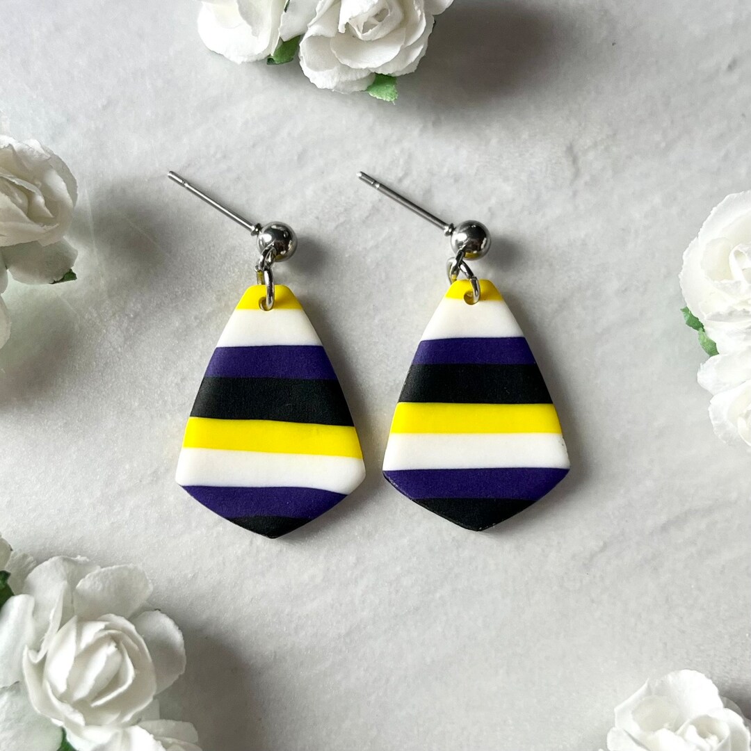 Non-binary Pride Flag Earrings LGBT Seller Stainless Steel and Polymer ...