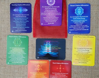 7 Chakra Affirmation Cards with Daily Mantra on the back + Physical and Emotional Map