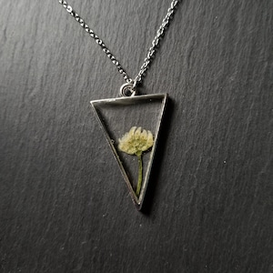 Botanical Necklace , Resin , Pressed , Plant , Flower , White, Clear, Pendant, Gift, Accessory, One of a kind Present - Jewellery