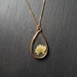 Botanical Necklace , Resin , Pressed , Plant , White, Clear, Pendant, Gift, Accessory, One of a kind, Present, Jewellery, Jewelry