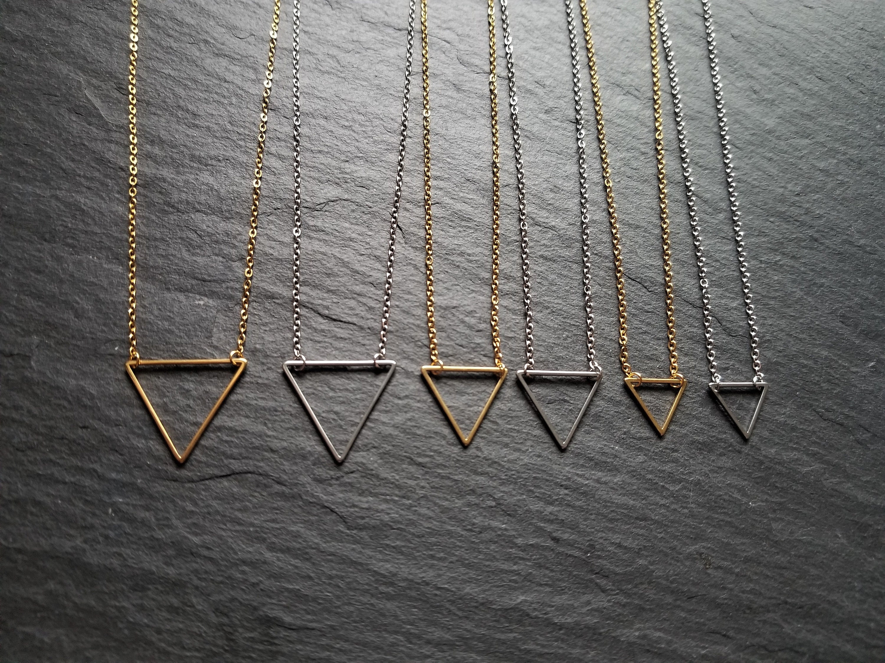 Upside Down Triangle Necklace, Pendant, Chain, Geometric, Jewellery,  Jewelry, Gift, Various Lengths, Gold, Silver, Dainty, Extender