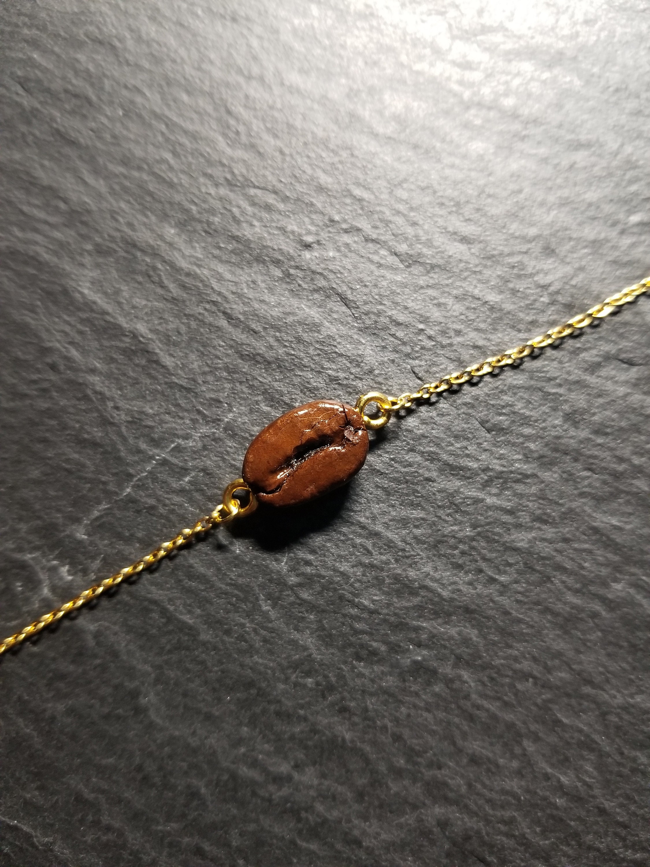 Bean Brown Extender Gold Any Size Gift Coffee Bracelet Anklet Coffee Lover Chain Dainty Coffee Bean Anklet or Bracelet Real