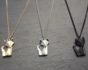 Fox Necklace , Origami , Fox , Necklace , Gift , Silver , Gold, Black, Fox Pendant