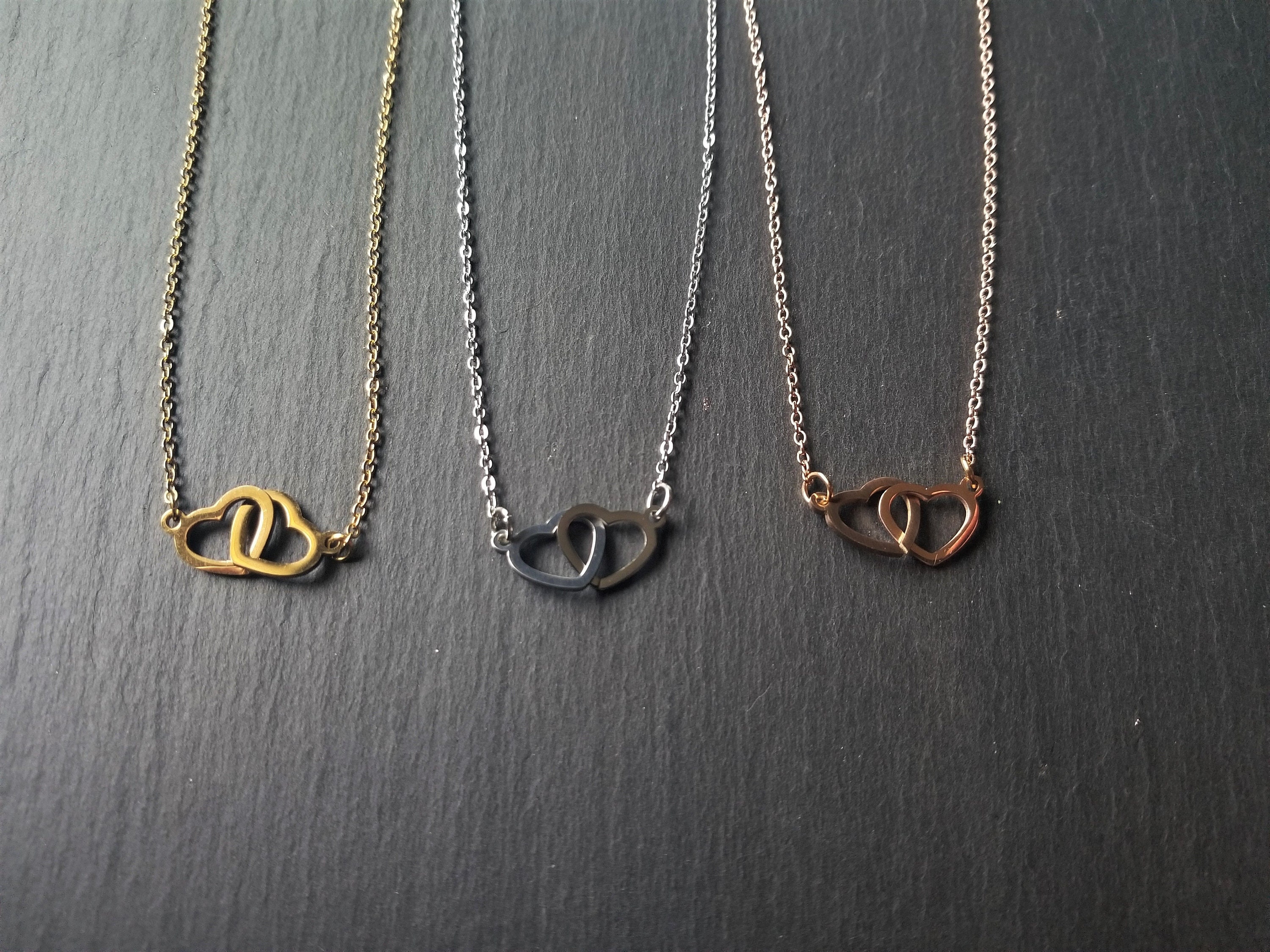 【bighugclub】DOUBLE HEART necklace Amazon.com: Double Heart Interlink Pendant Necklace In 14K