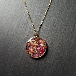 Botanical Necklace, Real, Flower, Confetti, Circle, Clear, Pendant, Gift, Accessory, Gold, Chain, One of a kind Present - Jewellery