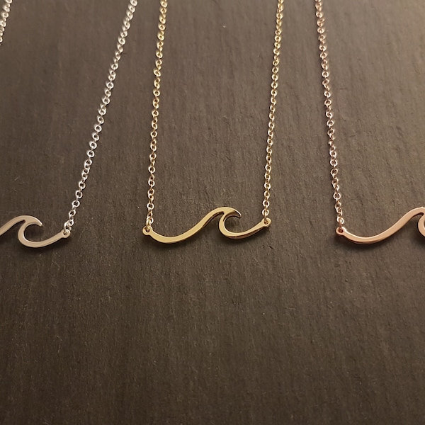 Simple Wave Necklace , Chain Necklace , Gold , Rose Gold , Silver , Accessories , Gift, Jewellery, Jewelry, Accessory, Summer Jewels
