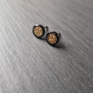 Gold Glitter Stud Earrings , Gold on Black , Earrings , Accessories , Jewellery, Gift, Minimalist, Sparkle, Small, Tiny, Circle, Dainty