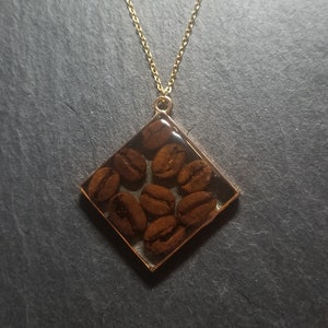 Coffee Bean Necklace, Real, Coffee, Bean, Necklace, Filled, Pendant, Gift, Coffee Lover, Stainless Steel, Gold, One of a kind, Handmade