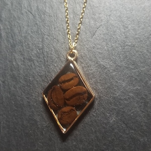 Coffee Bean Necklace, Real, Coffee, Bean, Necklace, Filled, Pendant, Gift, Coffee Lover, Stainless Steel, Gold, One of a kind, Handmade
