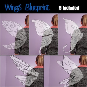 Puede incluir: Cinco planos de alas diferentes para la elaboración. Cada plano presenta un diseño de ala diferente con detalles intrincados. Los planos están impresos en un fondo blanco.