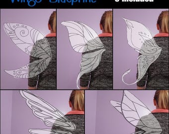 Colección de planos 2D de alas de hada - Incluye 5 diseños - Plantilla para crear tu propio disfraz de cosplay - PDF