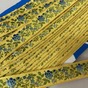 Vintage yellow & blue floral ribbon, circa 1970s, sold per 50cm