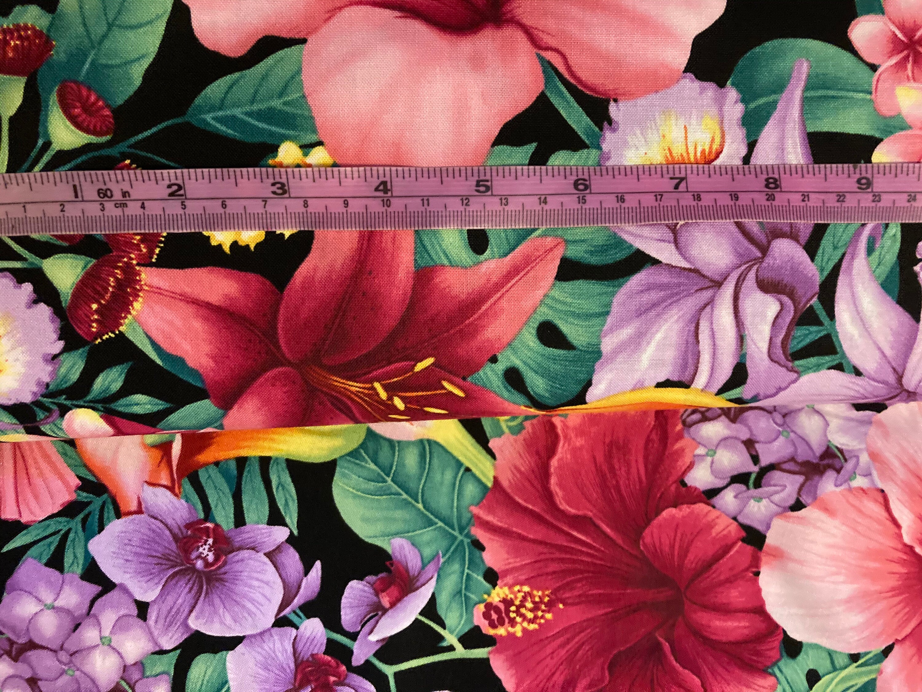 Black and Pink Floral Hawaiian Fabric Hawaii Tiki Orchid Cut Etsy UK