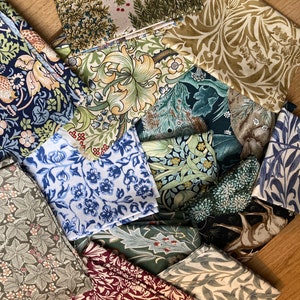 William Morris fabric remnants, bundle of cottons with various  prints and sizes, random selection