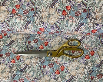William Morris Golden Lily fabric, cut to size and sold by the half metre, in grey white red green and blue