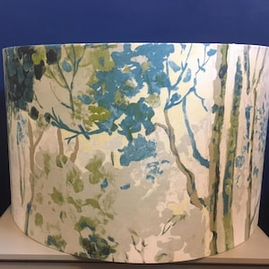Watercolour trees lampshade, Handmade in green and teal fabric, various sizes & linings