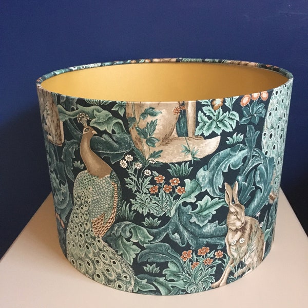 William Morris teal lampshade made in Forest fabric, made to order in various sizes and linings